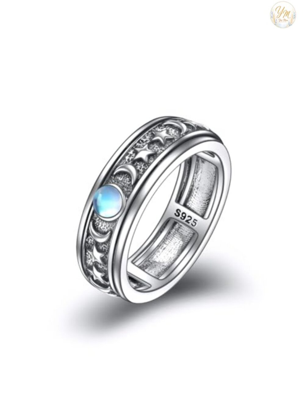 Sterling Silver Anxiety Spinner Ring Fidget Rotatable Mood Ring Stress Relief